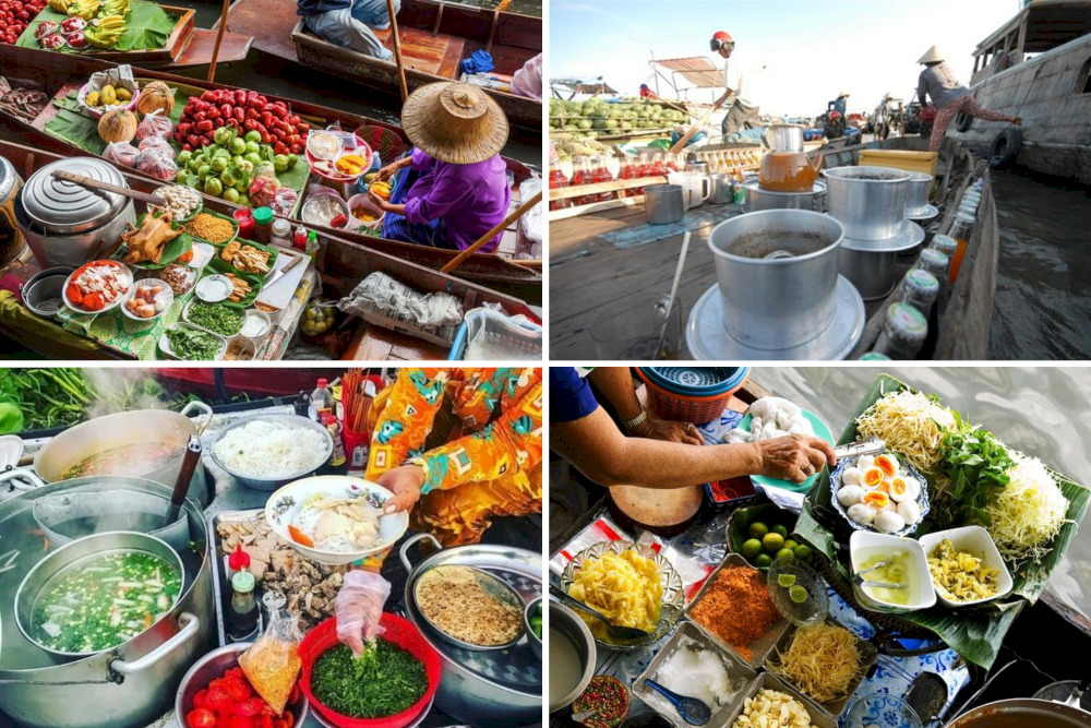 foods in nga bay floating market in vietnam
